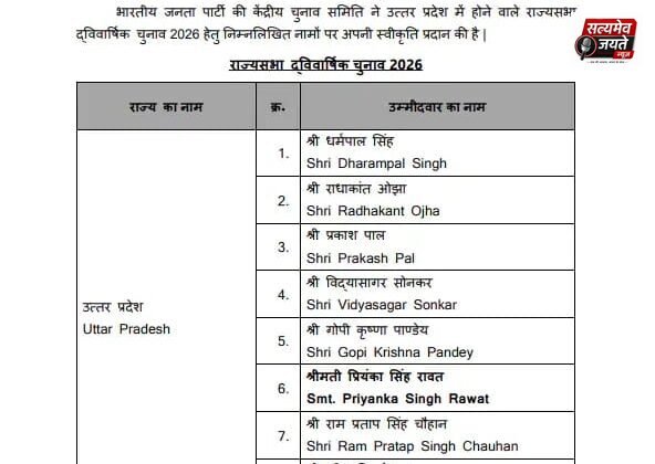 बीजेपी ने राज्यसभा के 8 प्रत्याशियों का किया ऐलान